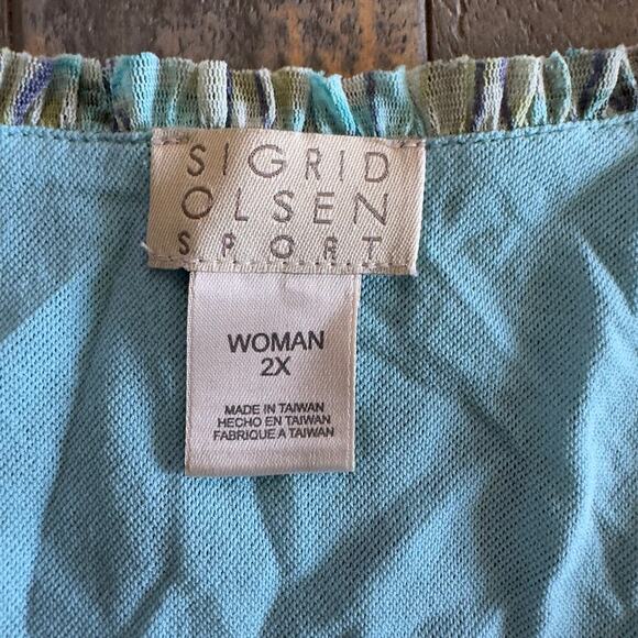 Sigrid Olsen Sport Blue Peasant Blouse Women's Size 2X - Picture 2 of 5